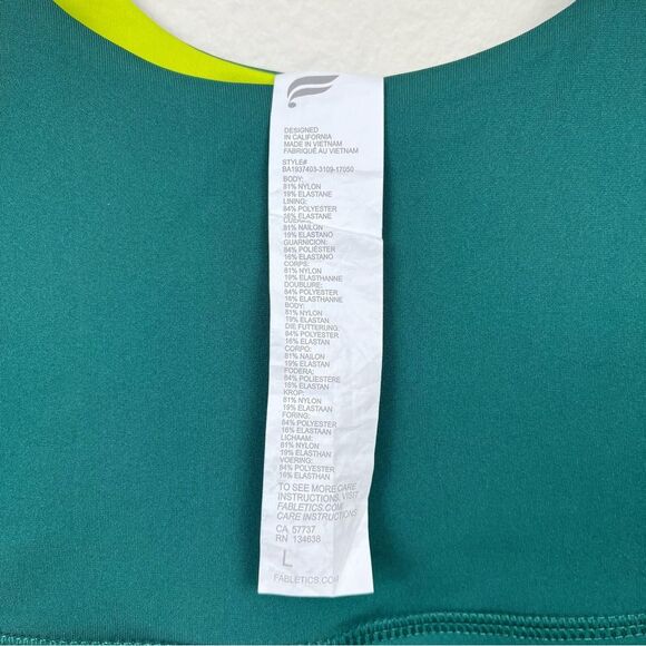 Fabletics Reversible Sports Bra Green and Neon Yellow- Size Large - Picture 6 of 7
